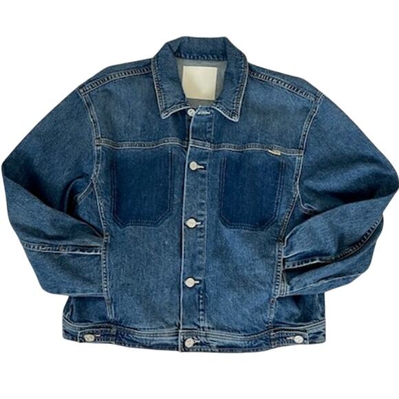 MOTHER NWOT Back Road Sherpa Patchwork Denim Jacket dark wash Running w Scissors - Picture 6 of 13